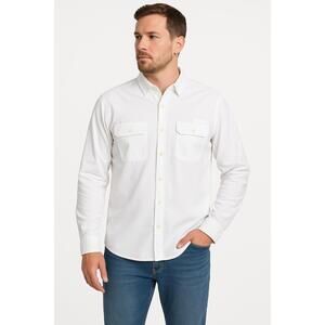 Shirt Mens Large‎ White Casual ButtonUp Long Sleeve Dual Chest Pockets Versatile